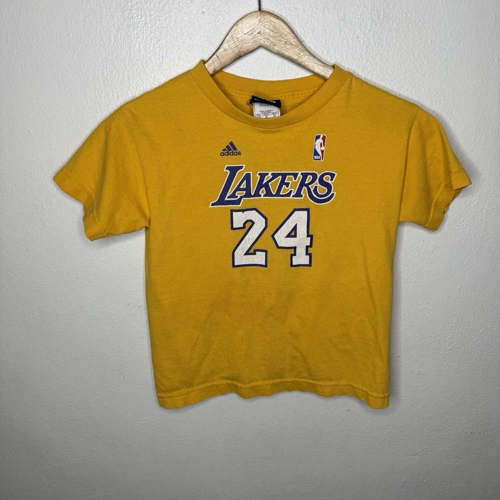 Vintage Adidas Lakers Kobe Bryant 24 Yellow Kids Tee Shirt Size 7‎ NBA READ